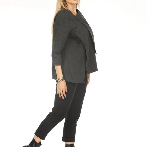 Grey Flap Style Asymmetrical Blazer - Picture 4 of 5